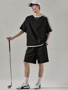 SZON | Bộ Đồ Giả Hai Mảnh Sọc Màu Short T Tay Ngắn