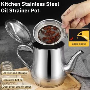 Kitchen Multipurpose Stainless Steel Oil Strainer Pot Residue Pot Filter Large Capacity Oil Storage Tank  Oil Strainer  Oil Dispenser