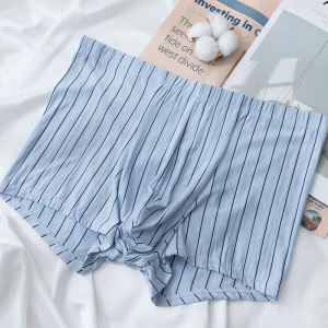 Striped Large Size Soft Comfortable Light Blue Breathable Modal Men Boxer Briefs Mid-Rise Boxers N002