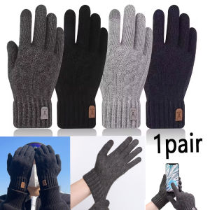 1pair Winter Touch Screen Protector Warm Gloves Fleece-Lined And Thickened Cold-Proof Snow Gloves Camel Wool Cycling Knit Glove