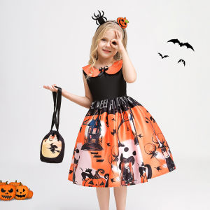 MQATZ (ส่งกระเป๋า) ฮาโลวีนเสื้อผ้าเด็กสาวคอสเพลย์ตุ๊กตาปกแม่มดฟักทองแสดงชุดเด็กเจ้าหญิงพรรคเสื้อผ้า WS018