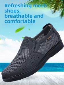SHIPAILUO | Mens Casual Breathable Slip-On Shoes Anti-Slip Summer Large Size Dad Shoes Comfortable Flat Heel Round Toe Mesh Lined Shoes
