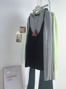 QINGNAER | Korean Style Loose Long Sleeve T-Shirt Black Two-piece Set