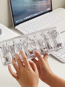 กล่องเก็บสายชาร์จ กล่องจัดระเบียบสายข้อมูล โปร่งใสทนทานพร้อมฝาปิด กล่องเก็บ Clutter สําหรับ Office Home