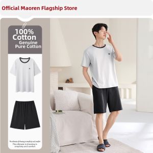 MiiOW | Cotton Mens Pajamas Large Size Short Sleeve Shorts Set