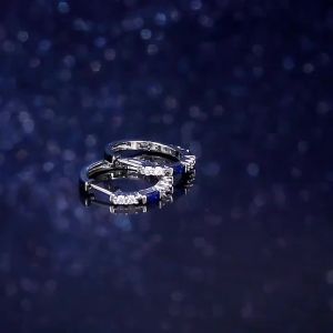 Huitan Fashion Versatile Women Blue CZ Hoop Earrings Good Quality Simple and Elegant Design Small Round Female Earring Wholesale