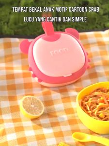 FR-C902 Kotak Makan Anak Bentuk Crab Set Sendok Garpu Gunting Kids Lunch Box / Rantang Makan