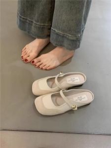 New Chinese Style Ballet Flat Sandals Womens Slip-On Flats Spring Summer Low Heel Soft Leather Interior Rubber Outsole