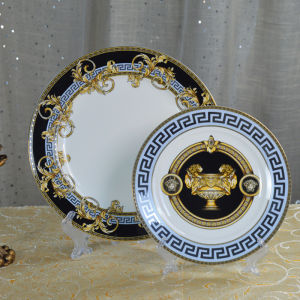 ceramic vintage gold dinner plates set luxury soup plates 2pcs porcelain serving plates