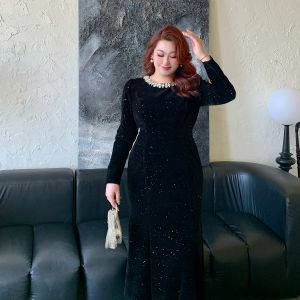 GLEC | Retro Style Heavily Embellished Large Size Evening Dress