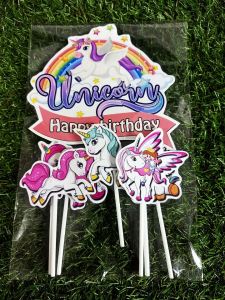 Topper cake unicorns Happy birthday hiasan kue ulang tahun