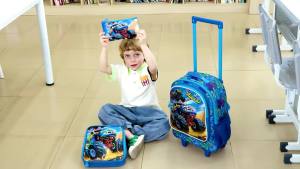 3Pcs Rolling Backpack for Boys Kids Roller Wheels School Bookbag with Lunch Bag Wheeled School Bag for Children