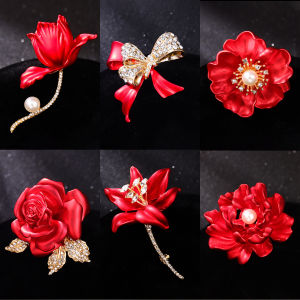 New 2025 Rose Brooch Pin High End Ladies Butterfly Knot New Year Red Chest Flower Anti Light Korean Version Drip Oil Pin