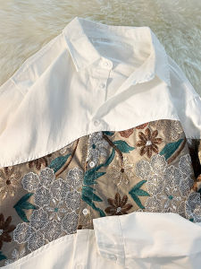 Loose Long Sleeve Mens Shirt Spring Autumn Floral Embroidery Design Versatile Handsome Cotton Polyester Blend Casual Top