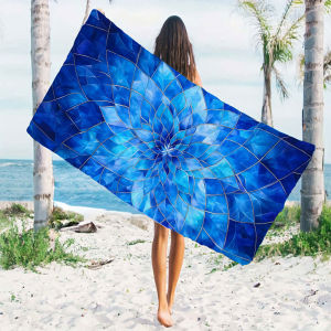 BILIBILI | Blue Stained Glass Mandala Quick Drying Microfiber Beach Towel Lightweight for Swimming Camping Yoga - Bath Towel