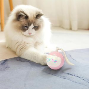 Smart Interactive Cat Toy Ball Automatic Rolling Pet Toy Battery Powered Kitten Toy with Bell Built in LED Red Light for Indoor Cat Pets Automatic Yarn Ball Cat Ball Colorful Cat Fitness Ball Toy USB Rechargeable Fun Electric Cat Toy Ball for Kittens Cats