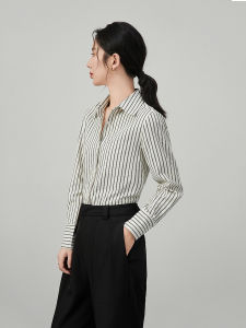 Womens Striped Long Sleeve Shirt Loose Fit Shoulder Casual Style Cotton Blend Comfortable Breathable Button up Top