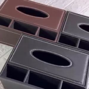 Hộp đựng giấy ăn bọc da kèm khay để điều khiển điện thoại bút tiện dụng sang trọng