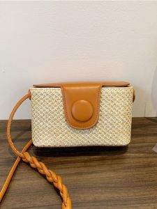 Casual Summer 2025 New Style Straw Woven Shoulder Bag Cover Type Beach Mobile Phone Crossbody Bag Leisure Matching Handbag