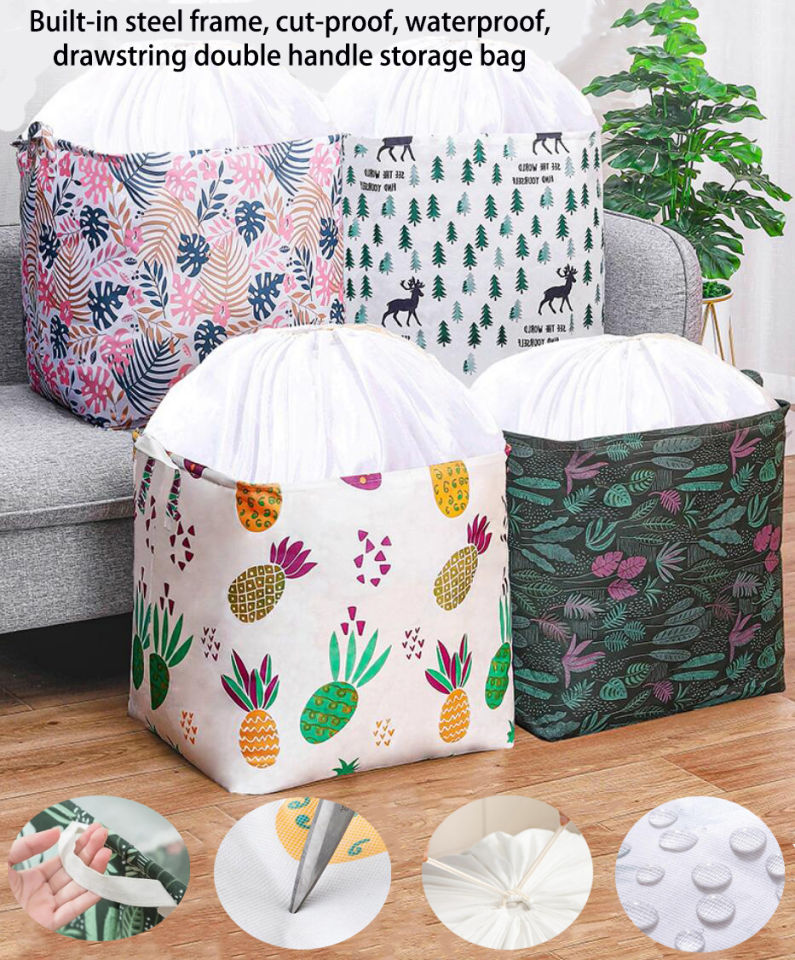 washable 150L Large capacity foldable storage bag Built-in steel frame clothing bedding Toy Organize storage boxes Anti-cut and anti-poke Waterproof and moisture-proof Home storage organizer Enhanced double handles make it easy and convenient to carry