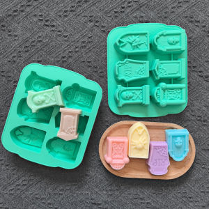 6-hole Halloween tombstone shaped silicone mold 3D chocolate baking cake suitable for jelly ice bread DIY baking utensils