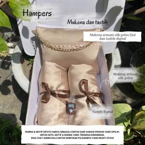 SET HAMPERS 9: MUKENA ARMANI SILK+ SAJADAH + TASBIH DIGITAL