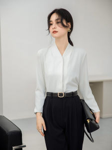 YAOMUHUA | French White V-neck Shirt for Women Spring Business Wear