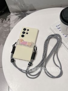 Cute Samsung S25 Ultra Phone Case Crossbody Neck Strap with Lanyard Protective Shell Liquid Silicone Korean Style Simple Ins