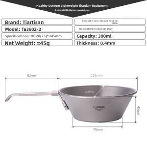 Portable Outdoor Camping Titanium Bowl Cutlery Set Folding Titanium Alloy Snow Cup Wilderness Dining Equipment Pure Titanium Bowl