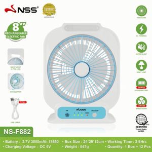Nss 8" portable desk fan solar with electric fan sale with rechargeable led light 3 speeds with solar panel