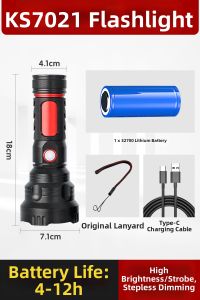 Bright Long-throw Rechargeable Multifunctional Flashlight