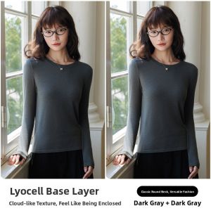 MiiOW | Womens Lightweight Fall & Spring Underwear Wool & Tencel Long Sleeve Knit T-shirt