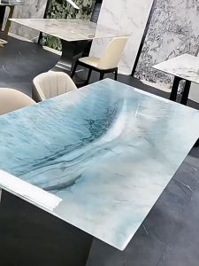 โต๊ะ รับประทานอาหารทรง 18 มม. สีดำ คริสตัลธรรมชาติ สามารถใช้ในบ้าน หรูหราเบา และพร้อมสำหรับบริการอาหารเทเนียม