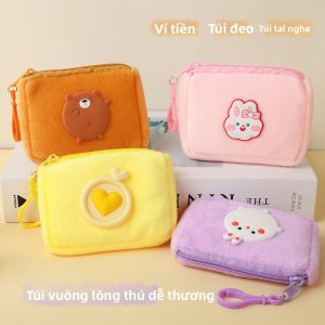 JIFANPAUL | Cute Fuzzy Mini Wallet for Children and Students with Key and Earphone Storage
