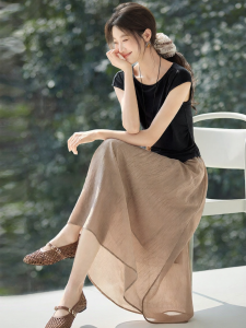 MOHANYIMEI | Casual Versatile T-shirt and Stretchable Flared Skirt Set