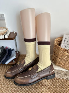 Gray Cotton Leg Socks Womens Long Tube Socks Thin Model Cummerbund Striped Japanese JK White Mid-Calf Socks Home Comfort Stockings