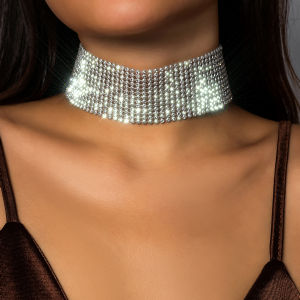 SHIXIN Shiny Full Rhinestone Short Choker Necklace for Women Trendy Luxury Collar on Neck 2025 Fashion Party Nightclub Jewelry
