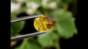 พลอย พลอยแท้ ธรรมชาติ หายาก วิบวับ เมื่อเจอแดด สีฟรุ้งฟริ้ง พลอยสฟิน สีรุ้ง  หยดน้ำ 1.60 กะรัต Pear Natural Yellowish Green Sphene
