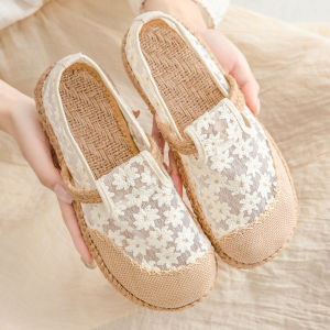 Beijing Ladies Embroidered Mesh Slip-On Shoes Breathable Soft Bottom Flat Heel Roman Style Casual Fashion Single Shoes