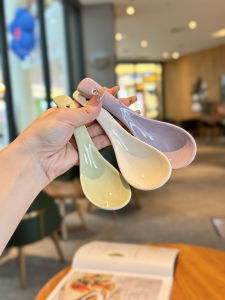 Gốm Sứ Màu Kem/vàng Gạo Muỗng Canh Nhỏ Phong Cách Sử Dụng Tại Nhà Dễ Thương Tay Cầm Ngắn Thìa Ăn Boss Lady Self Kept Thiết Kế Muỗng Sứ