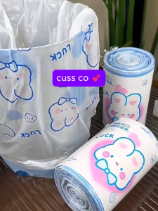 Kantong Plastik Sampah Tali Serut Motif Kartun Lucu 1 Roll Isi 50pcs Kantong Serba Guna Kuat Anti Bocor Anti Bau