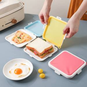 Silicone Reusable Sandwich Storage Box - Food-Grade, Microwave Safe, Leak-Proof - Portable Lunch Container for Sandwiches