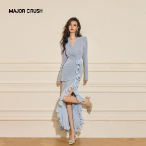 Elegant Blue Fitted Fish-tail Dress