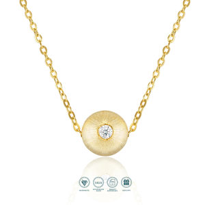 1pc Necklace 925 Sterling Silver 18K Gold Plated Matte Finish Pendant Round Center Stone Elegant Jewelry Gift for Women