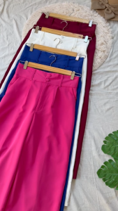 กางเกงขายาว  รุ่นกระดุมปั๊ม2เม็ด ขอบใหญ่ งานเอวสูง กระบอกตรง