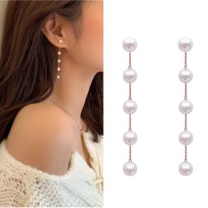 【♡Lovely girls house♡】Fashion Simulation Pearl Long Drop Earrings for Women Ins Korean Style Jewelry Chain Earrings