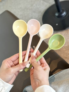 Thìa Gốm Sứ Dài Cầm Tay Bằng Bột Tráng Men Mờ Dùng Trong Gia Đình Để Ăn Súp Và Cháo Dễ Thương Hình Tròn