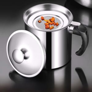 Hộp Đựng Dầu Bằng Thép Không Gỉ 1.2L Trên Dụng Cụ Nhà Bếp Lọc Dầu Lưới Lọc Dầu Chai Đựng Dầu Dụng Cụ Nhà Bếp