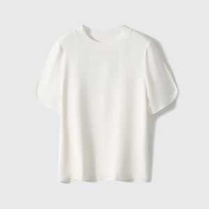 Double Layer Silk Peony Sleeve Round Neck Shirt 19mm