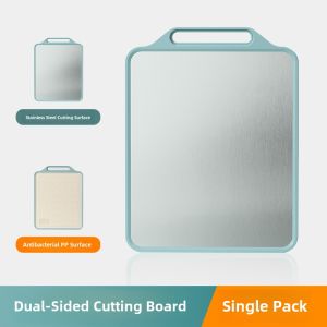 Antibacterial Stainless Steel Plastic Double-Sided Cutting Board Kitchen Fruit Board Anti-Mold Easy to Clean Rectangular Shape